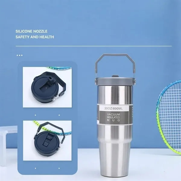 30oz Steel Insulated Top Handle Flip Straw Car Tumbler