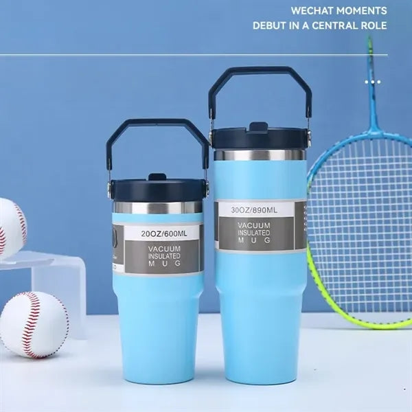 30oz Steel Insulated Top Handle Flip Straw Car Tumbler