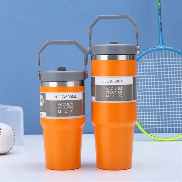 30oz Steel Insulated Top Handle Flip Straw Car Tumbler