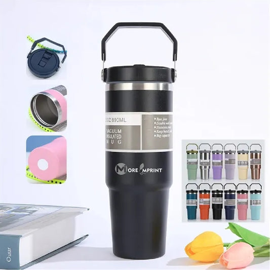 30oz Steel Insulated Top Handle Flip Straw Car Tumbler
