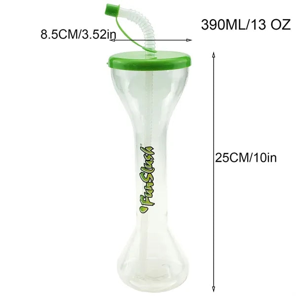 13 oz Dumbbell Shaped Yard Cup Water Bottle with Straw Lip