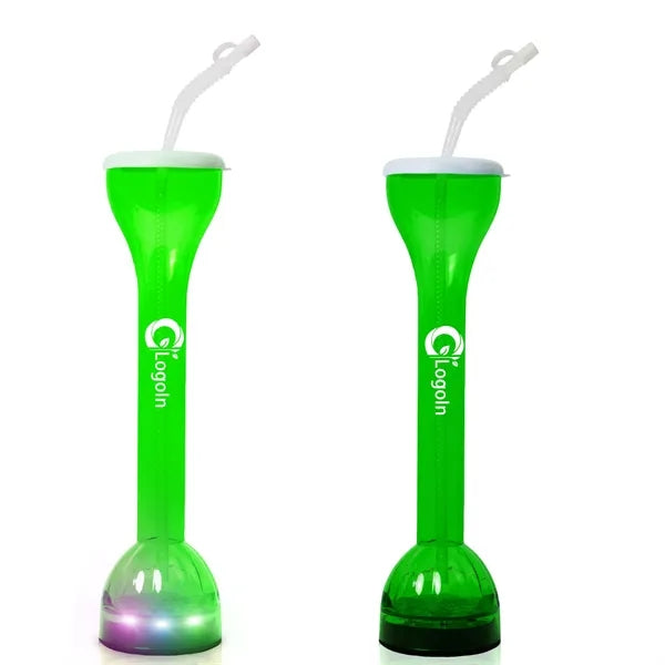 17 oz Green LED Flashing Yard Cup Glass Bottle with Straw