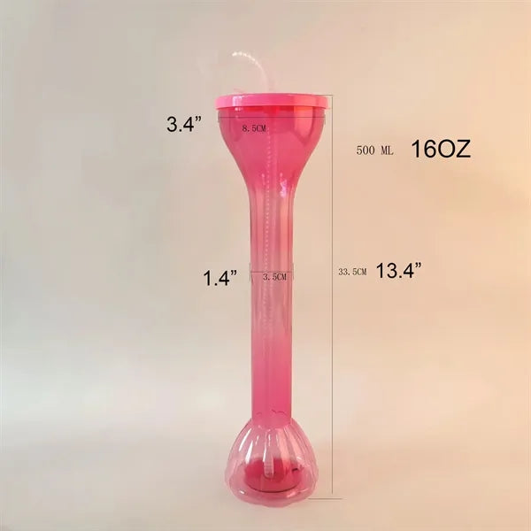 17 oz Green LED Flashing Yard Cup Glass Bottle with Straw