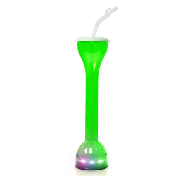 17 oz Green LED Flashing Yard Cup Glass Bottle with Straw