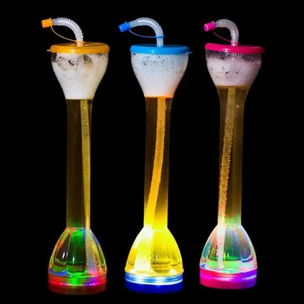 17 oz Green LED Flashing Yard Cup Glass Bottle with Straw
