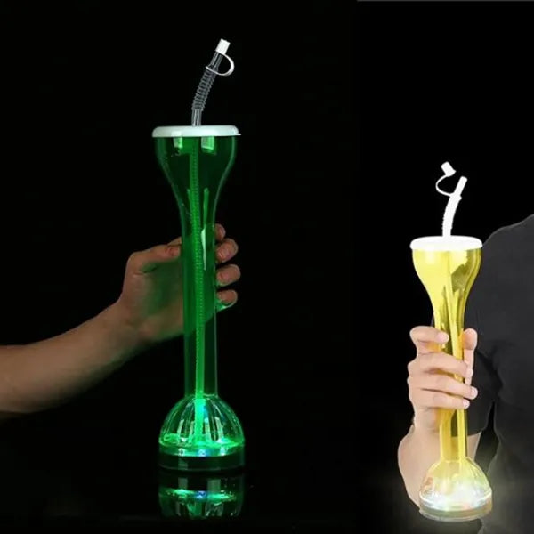 17 oz Green LED Flashing Yard Cup Glass Bottle with Straw