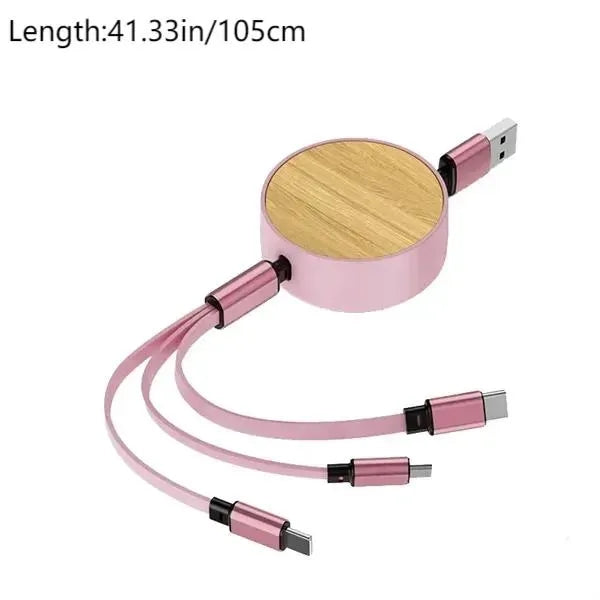 Bamboo Retractable Charging Cable