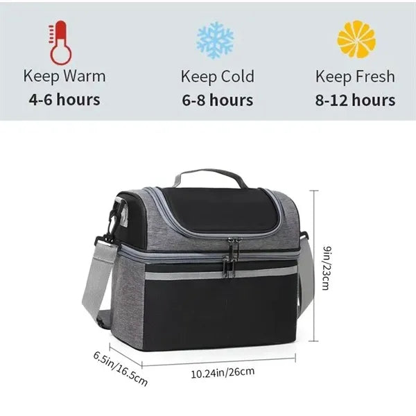 Double layer insulated crossbody lunch bag