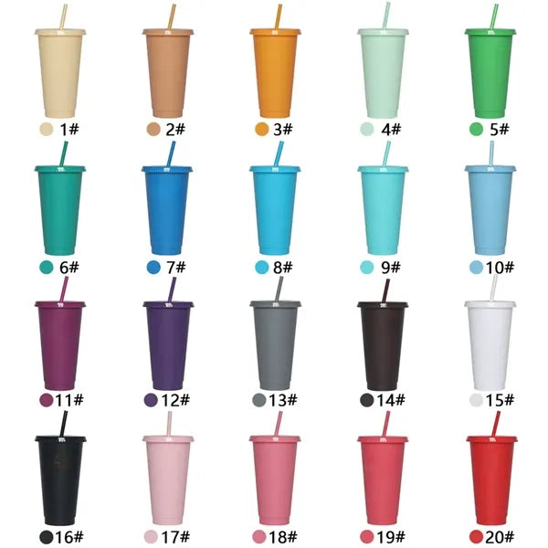 Large Capacity Heat-Resistant Plastic Tumbler with Straw Lid
