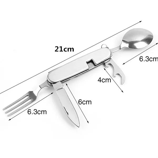 Multi-Functional Folding Stainless Steel Camping Cutlery Set