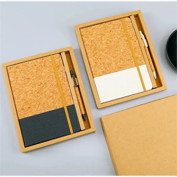 Eco Friendly Cork Gift Soft Wood Notebook Set with Pen