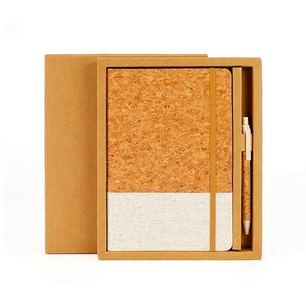 Eco Friendly Cork Gift Soft Wood Notebook Set with Pen