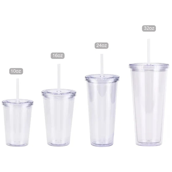 16 OZ Double Wall Plastic Cup With Lid And Straw