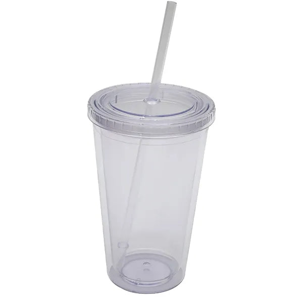 16 OZ Double Wall Plastic Cup With Lid And Straw