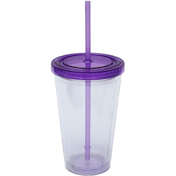 16 OZ Double Wall Plastic Cup With Lid And Straw