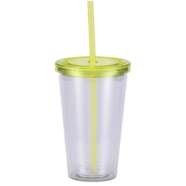 16 OZ Double Wall Plastic Cup With Lid And Straw
