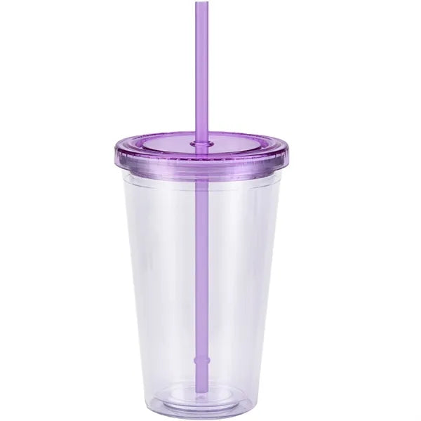 16 OZ Double Wall Plastic Cup With Lid And Straw