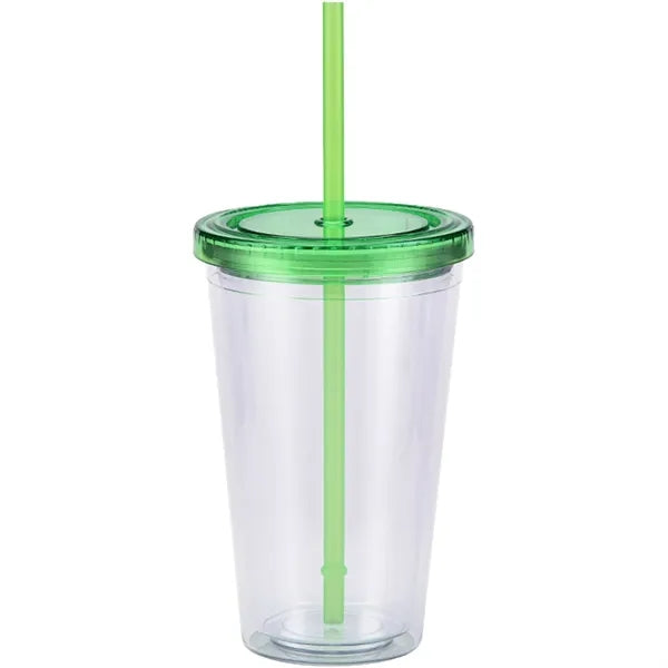 16 OZ Double Wall Plastic Cup With Lid And Straw