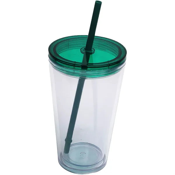16 OZ Double Wall Plastic Cup With Lid And Straw