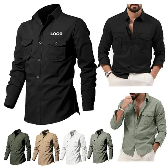 Camping Hiking Men's Long Sleeve Cargo Work Shirts