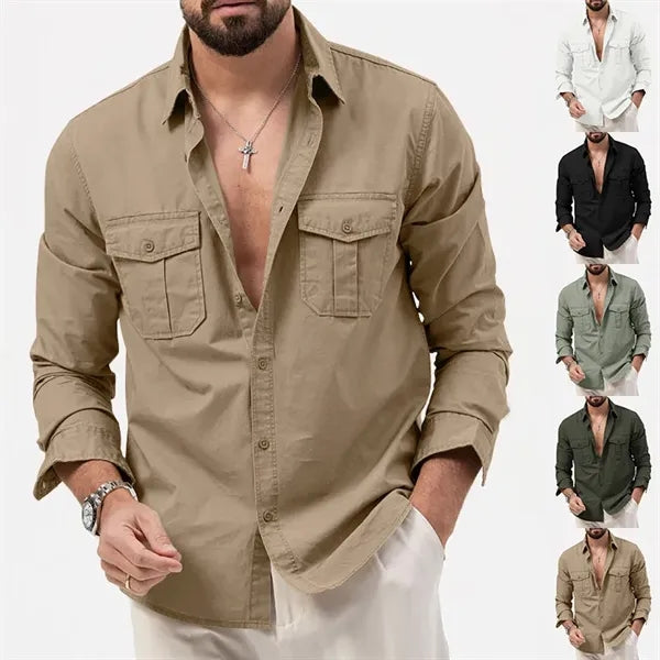 Camping Hiking Men's Long Sleeve Cargo Work Shirts