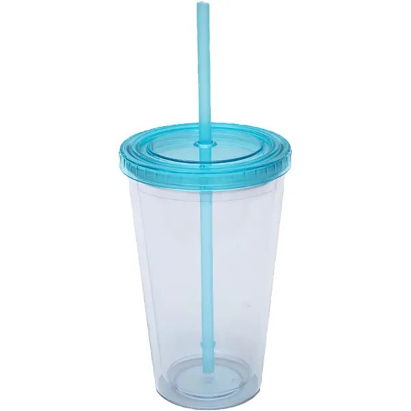 16 OZ Double Wall Plastic Cup With Lid And Straw