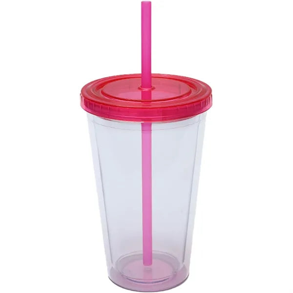 16 OZ Double Wall Plastic Cup With Lid And Straw