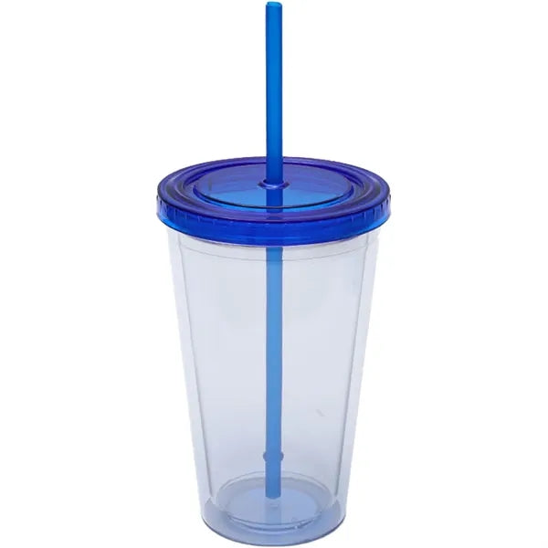 16 OZ Double Wall Plastic Cup With Lid And Straw