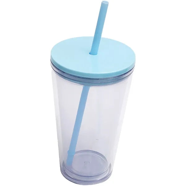 16 OZ Double Wall Plastic Cup With Lid And Straw