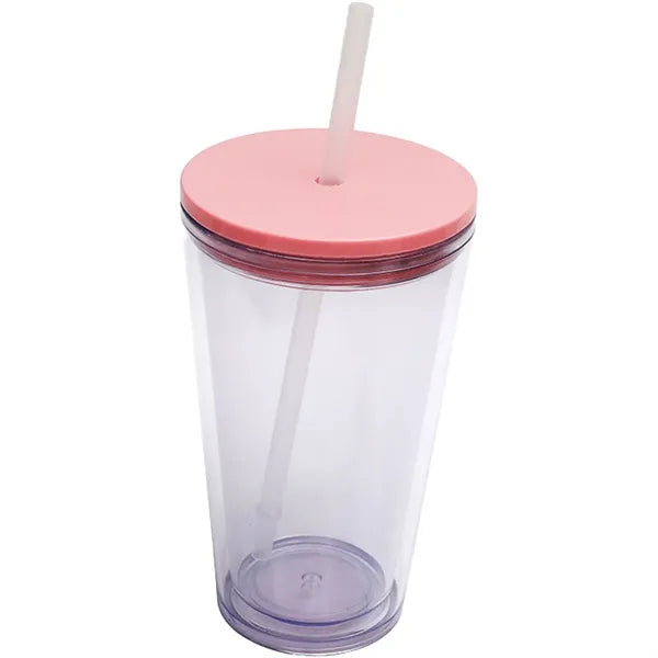 16 OZ Double Wall Plastic Cup With Lid And Straw