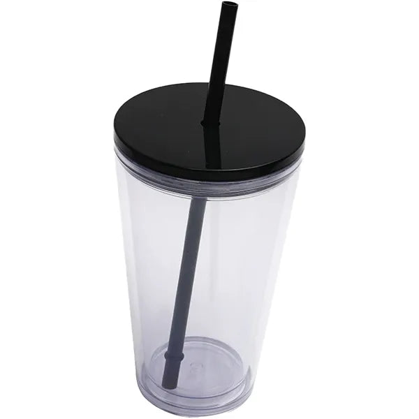 16 OZ Double Wall Plastic Cup With Lid And Straw