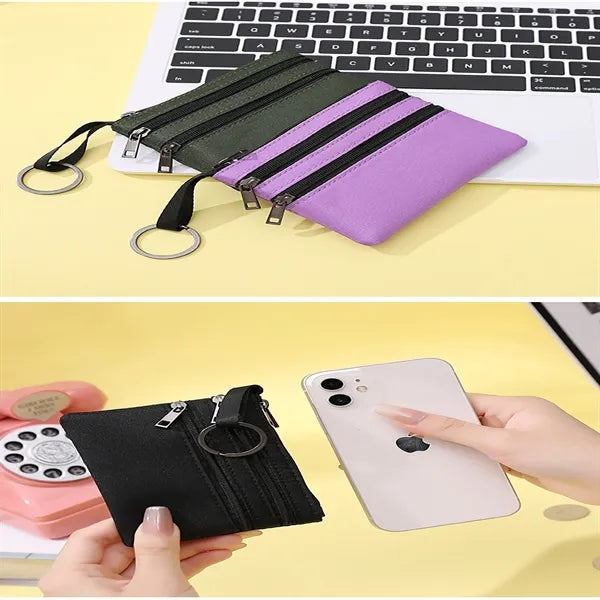 Ladies coin purse solid color multi-pocket zipper key bag