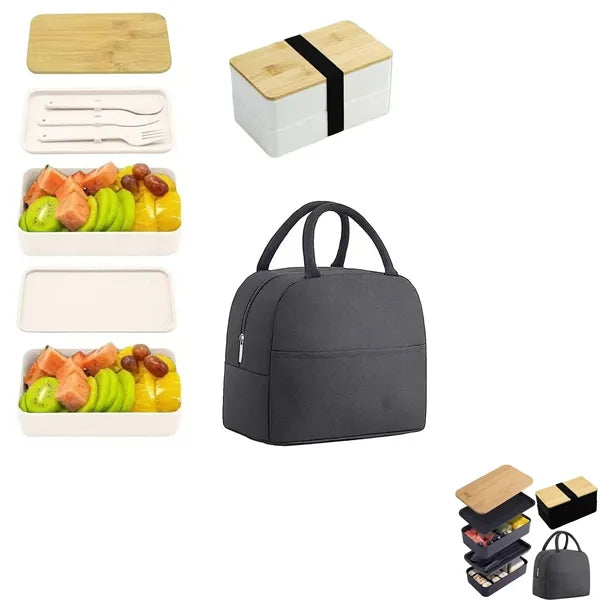 Premium Bamboo Bento Box With Utensils & Lunch Bag
