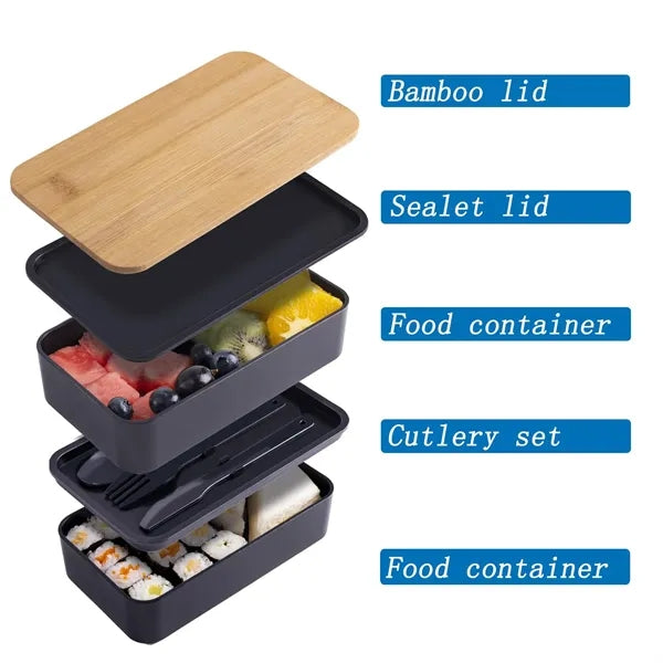 Premium Bamboo Bento Box With Utensils & Lunch Bag
