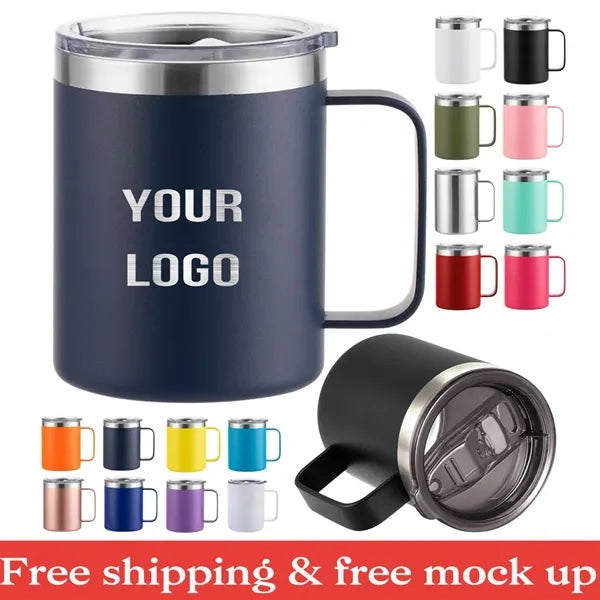 12 Oz Vacuum Insulated Stainless Steel Mug With Handle & Lid