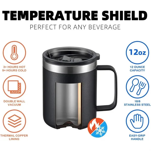 12 Oz Vacuum Insulated Stainless Steel Mug With Handle & Lid