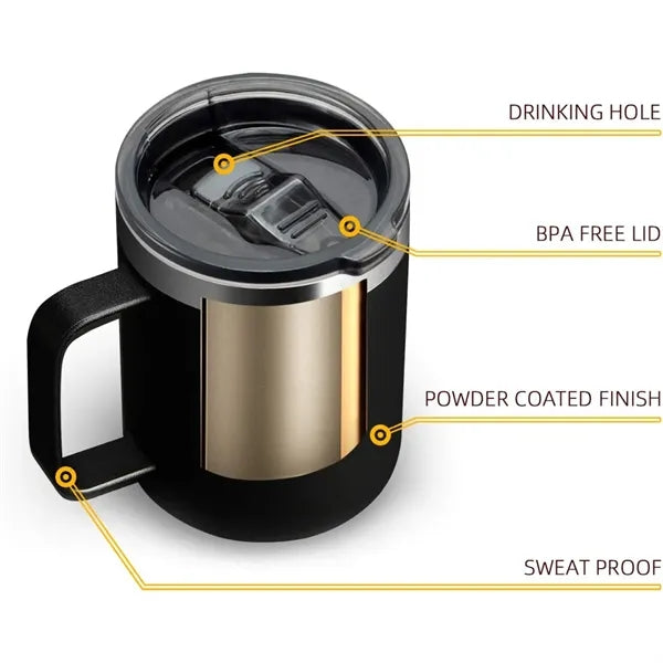 12 Oz Vacuum Insulated Stainless Steel Mug With Handle & Lid
