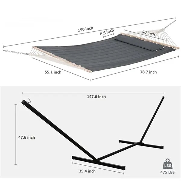 Portable Double Hammock With Curved Spreader Bar