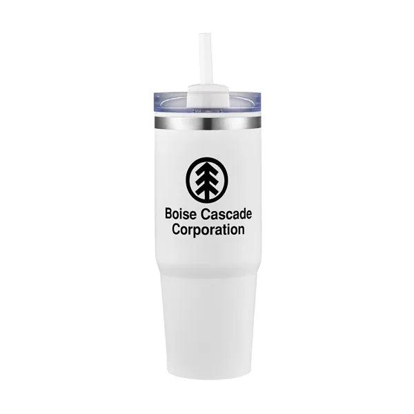 30oz. Dual Wall Stainless Steel & PP Tumbler with Clear Lid
