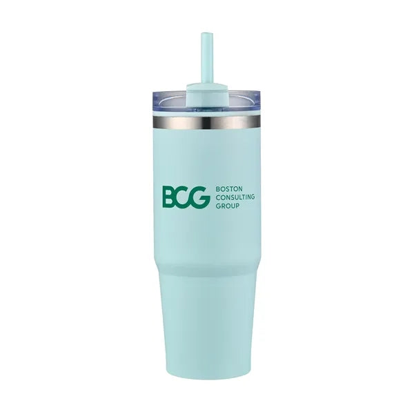30oz. Dual Wall Stainless Steel & PP Tumbler with Clear Lid