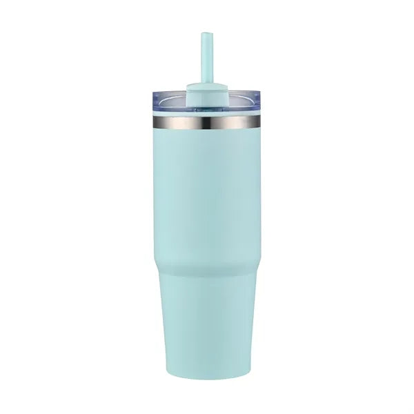30oz. Dual Wall Stainless Steel & PP Tumbler with Clear Lid