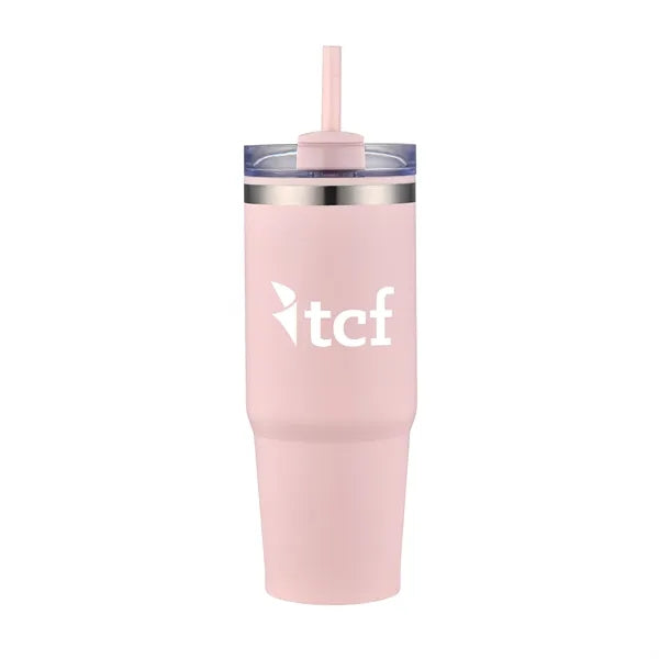30oz. Dual Wall Stainless Steel & PP Tumbler with Clear Lid