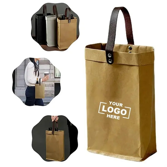 Eco Friendly Washable Kraft Paper Wine Tote