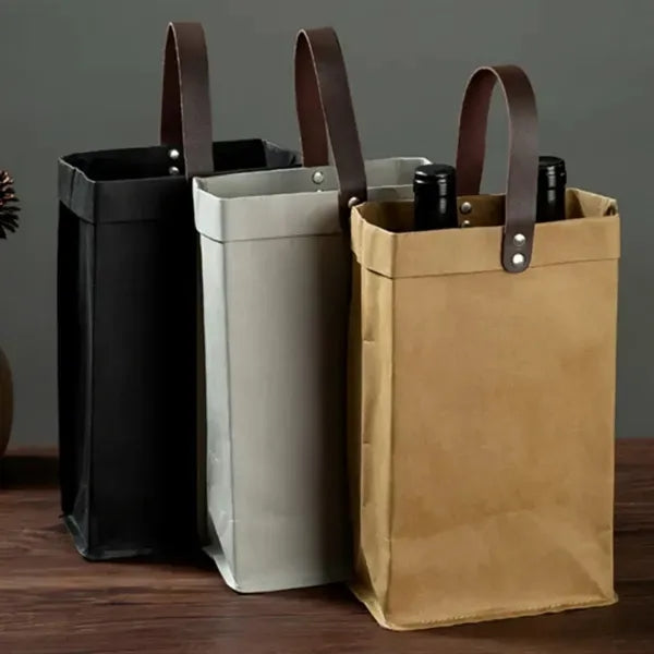 Eco Friendly Washable Kraft Paper Wine Tote