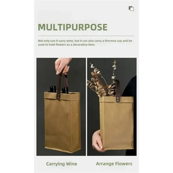 Eco Friendly Washable Kraft Paper Wine Tote