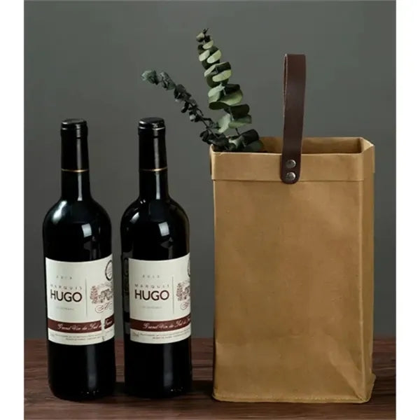 Eco Friendly Washable Kraft Paper Wine Tote