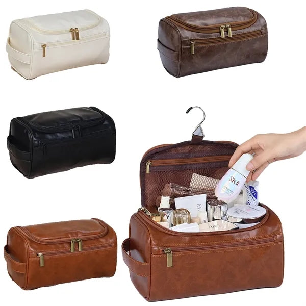 Large Capacity PU Leather Toiletry Bag With Hanger