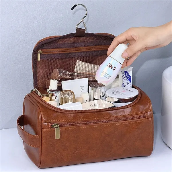 Large Capacity PU Leather Toiletry Bag With Hanger