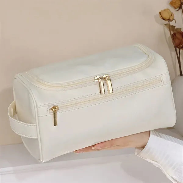 Large Capacity PU Leather Toiletry Bag With Hanger