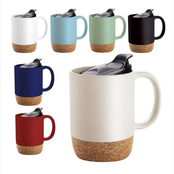 14 Oz Coffee Mug with Cork Bottom and Leak-Resistant Lid